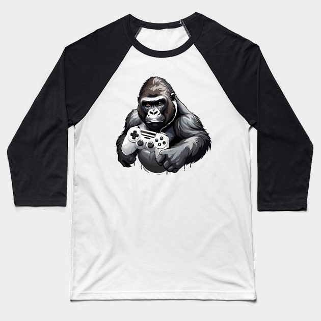 Funny Gorilla gamer Baseball T-Shirt by remixer2020